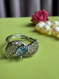 Light Luxury Aquamarine Wing Ring for Women, Niche High-grade Elegant Trendy Adjustable Open Ring