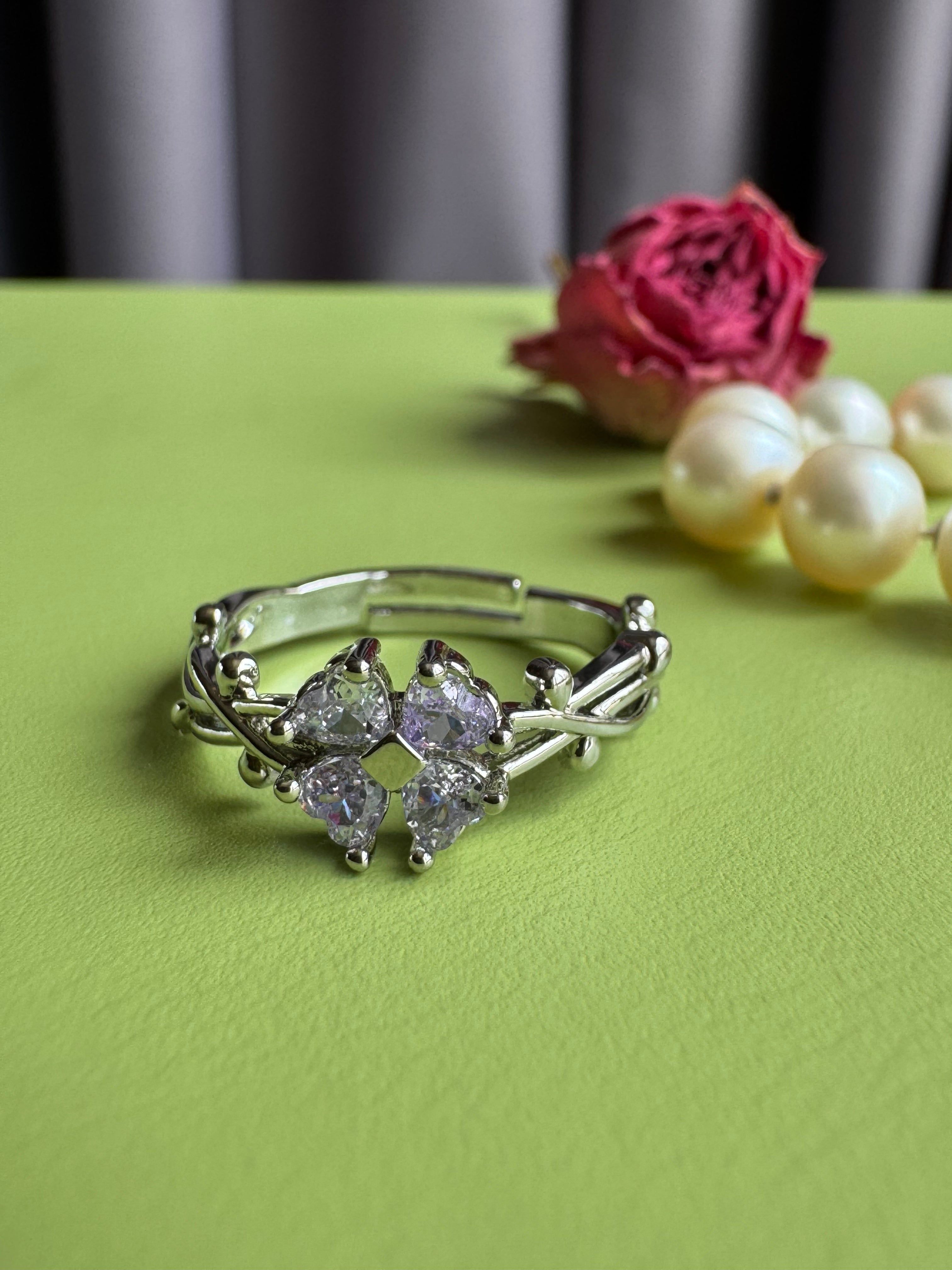 Light Luxury Ins-style Heart Zircon Ring for Women, Niche High-grade Minimalist Trendy Adjustable Ring