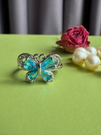 Light Luxury Hollow Inlaid Zircon Butterfly Ring for Women, Niche High-grade Sparkly Trendy Adjustable Open Ring