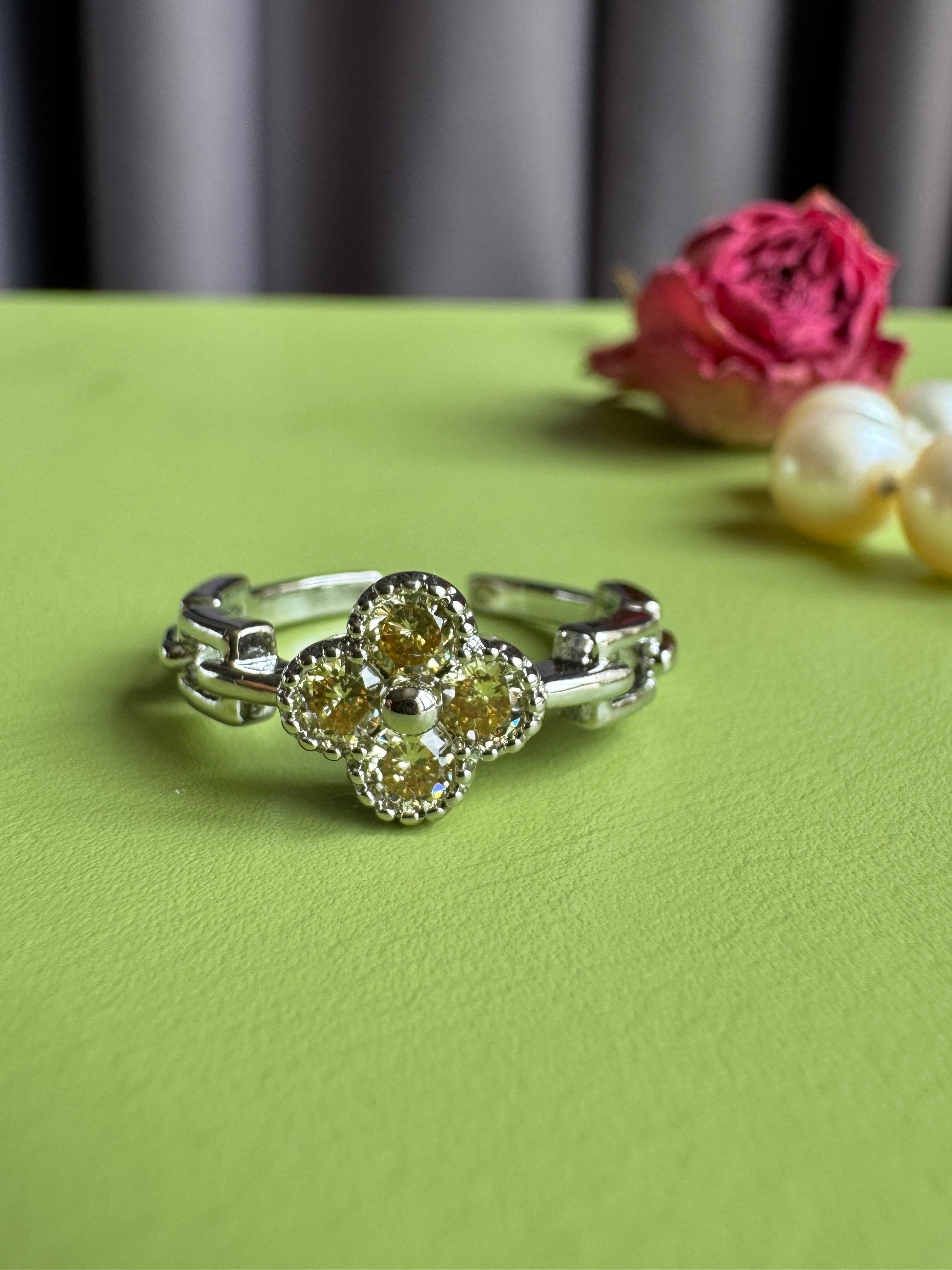 Light Luxury Full Paved Lucky Clover Zircon Ring for Women, Niche High-grade Ins Style Trendy Adjustable Open size Ring