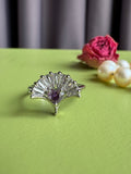 Purple Zircon Fan-Shaped Ring for Women, Niche High-grade Elegant Trendy Adjustable Open Ring