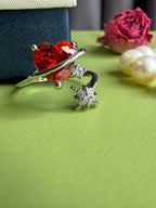 Light Luxury Ruby Style Heart Statement Ring for Women, Niche High-grade Banquet Trendy Adjustable Open Ring