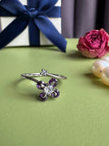 Purple & White Zircon Flower Ring for Women, Niche High-grade Sparkly Trendy Adjustable Open Ring