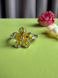 Yellow Zircon Flower Ring for Women, Niche High-grade Elegant Trendy Adjustable Open Ring