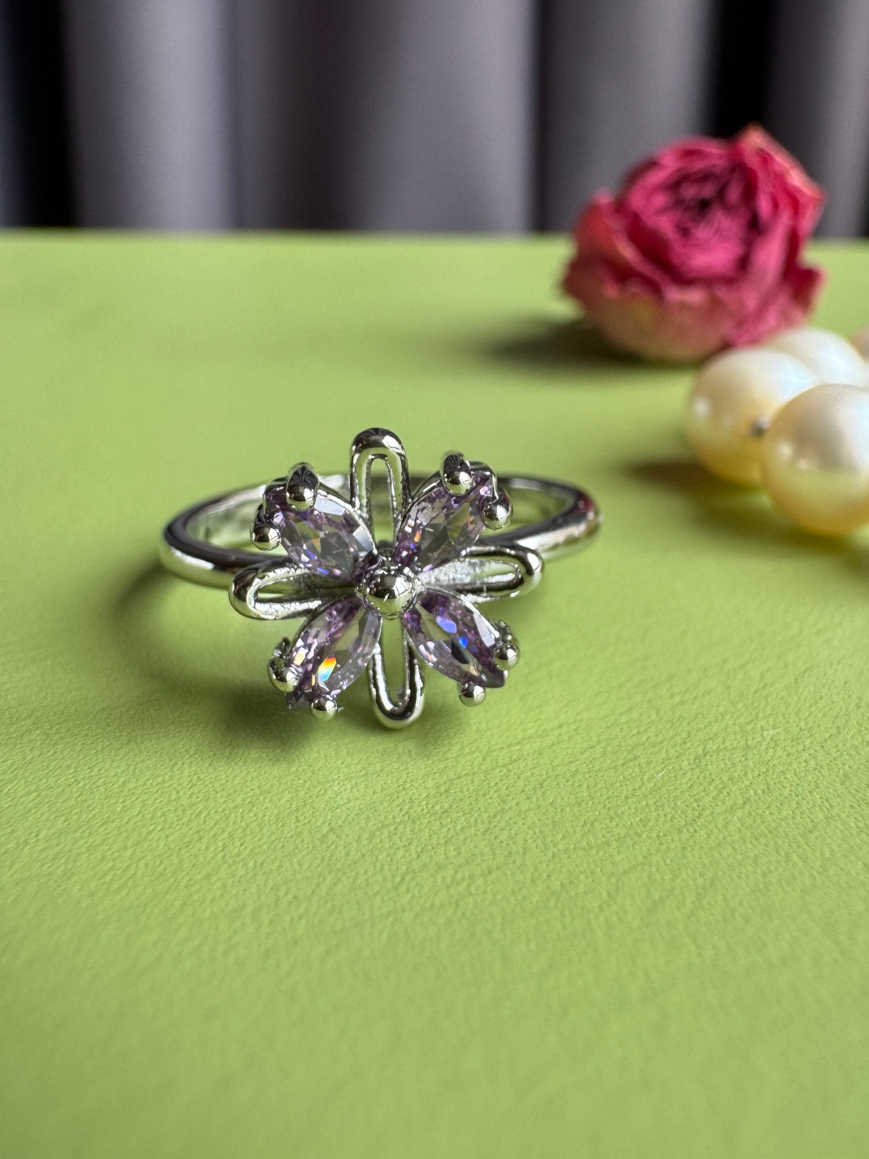 Fresh Floral Zircon Open Ring for Women, Niche High-grade Nature Trendy Adjustable Open Ring