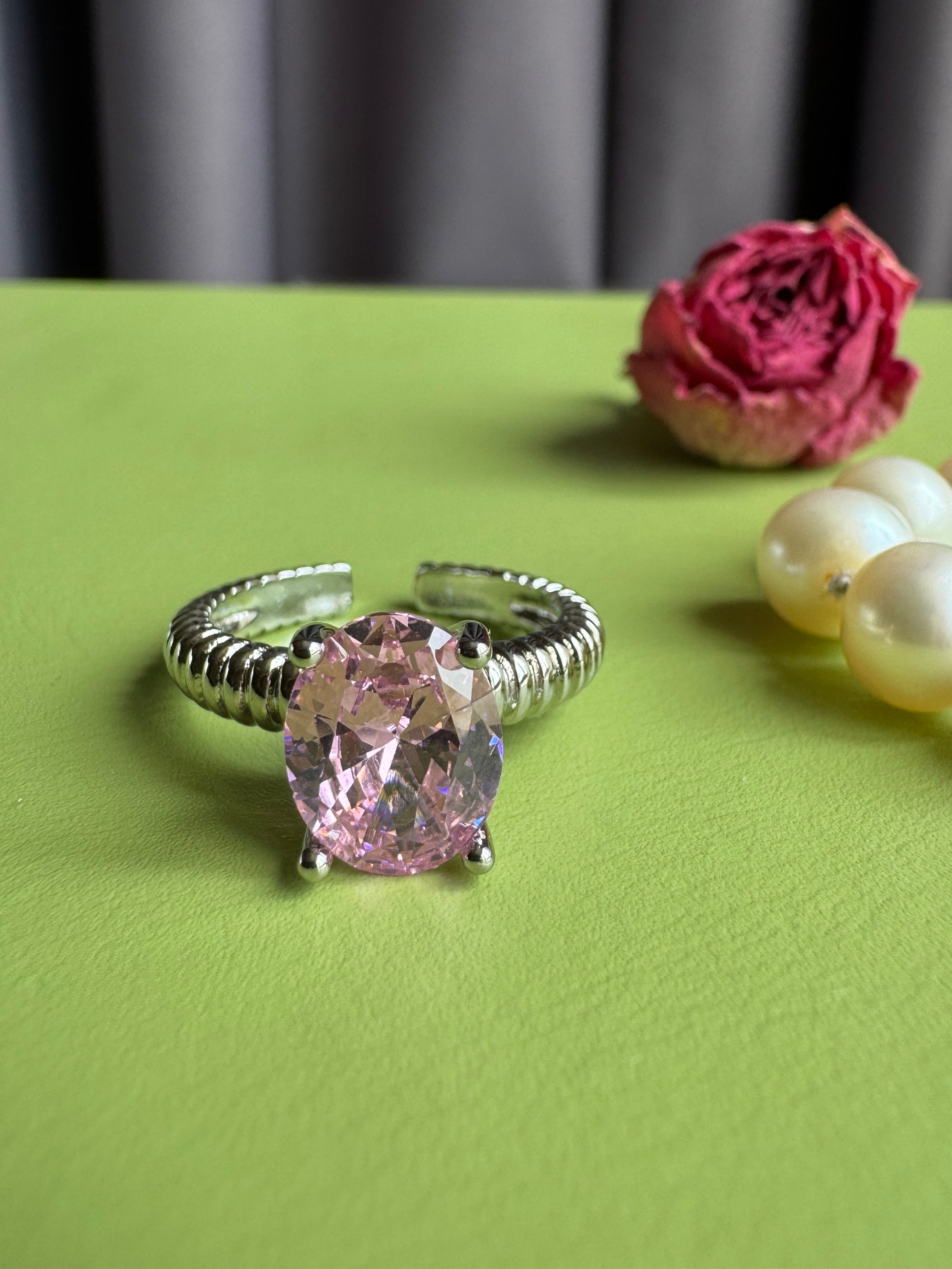 Vintage Twist Band Pink Zircon Ring for Women, Niche High-grade Retro Trendy Adjustable Open Ring