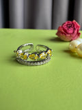 Yellow Cubic Zirconia Adjustable Open Size Ring, White Gold Plated copper