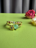 Adjustable Green Zircon Floral Stackable Ring, Gold Plated Everyday Wear Statement Band