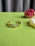 Vintage Lace & Green Zircon Butterfly Open Ring, Adjustable Gold Plated Romantic Statement Band