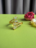 Gold Plated V Ring with Side Pave Zircon Accents for Women, Niche High-grade Sparkly Trendy Adjustable Open Ring