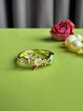 Gold Plated Multi-Stone Floral Ring with Pink & Green Zircon for Women, Niche High-grade Sparkly Trendy Adjustable Open Ring