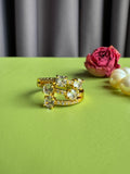 Gold Plated Intertwined Ring with Full Pave Zircon Accents for Women, Niche High-grade Sparkly Trendy Adjustable Open Ring