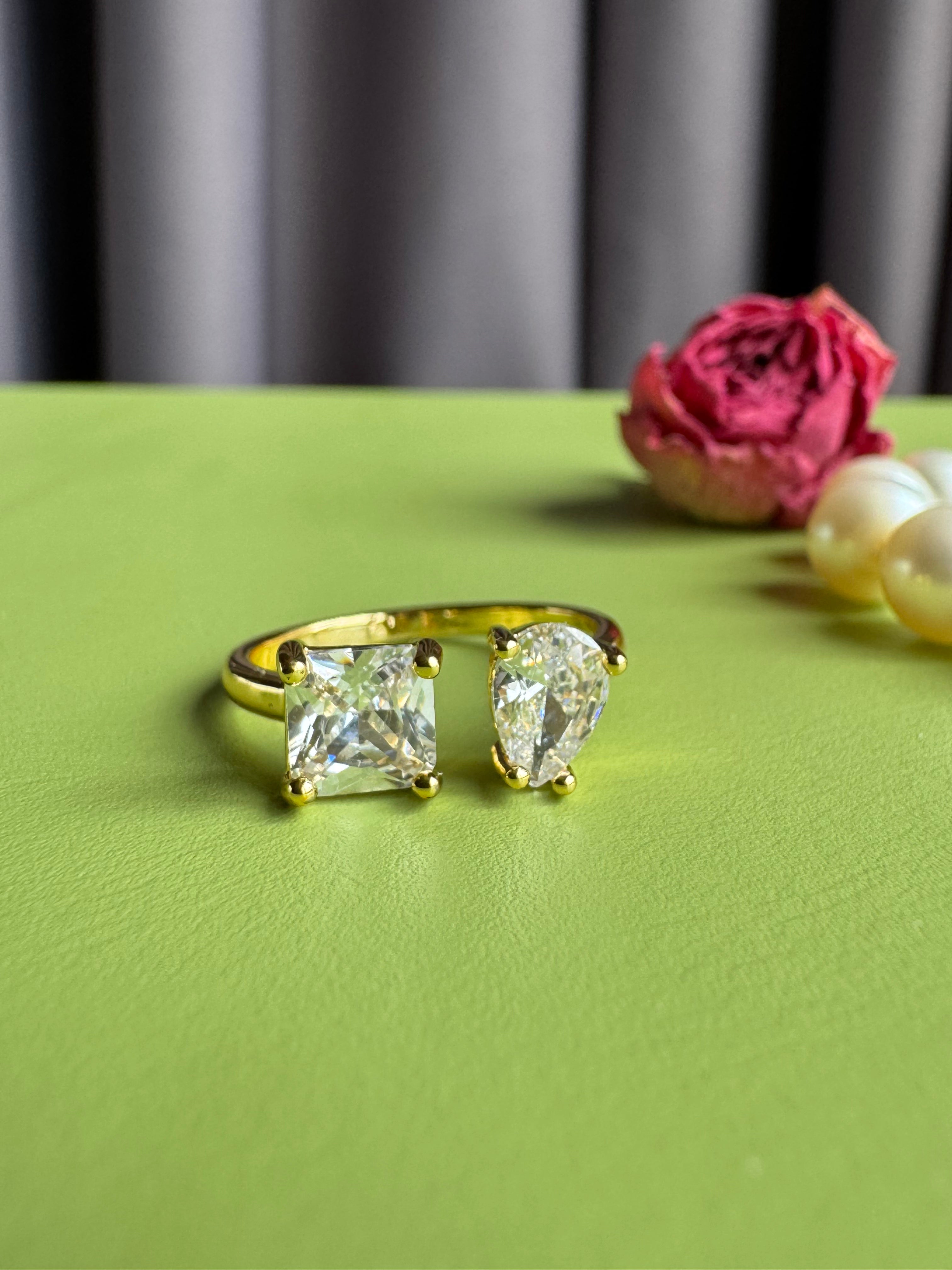 "Toi et Moi" Dual Stone Cubic Zirconia Ring for Women, Niche High-grade Elegant Trendy Adjustable Open Ring