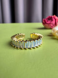 Ice Shimmer Baguette Zircon Ring, Gold Plated Adjustable Open Wrap Ring with Linear Cut CZ, Elegant Full-Pave Statement Band Ring for Women