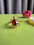 Lucky Turtle Red CZ Adjustable Ring, Gold Plated Tortoise Zircon Ring, Cute Animal Stackable Band, Perfect Birthday/Valentine Jewelry Gift