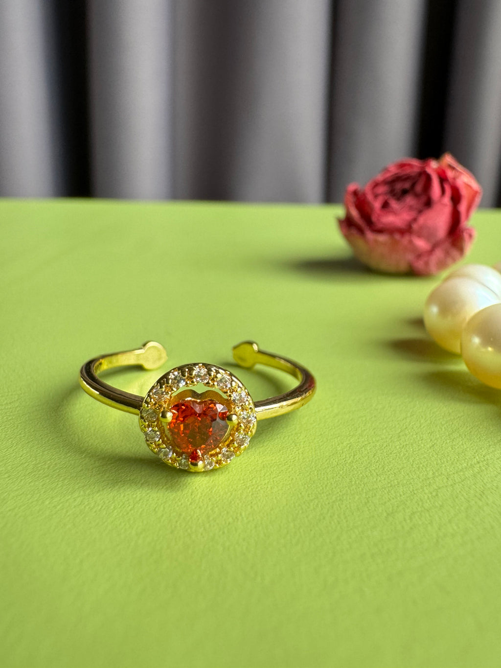 Sunlit Heart Adjustable Wrap Ring, Gold Plated Yellow Zircon Ring, Delicate Halo Heart Statement Band, Perfect Valentine/Jewelry Gift