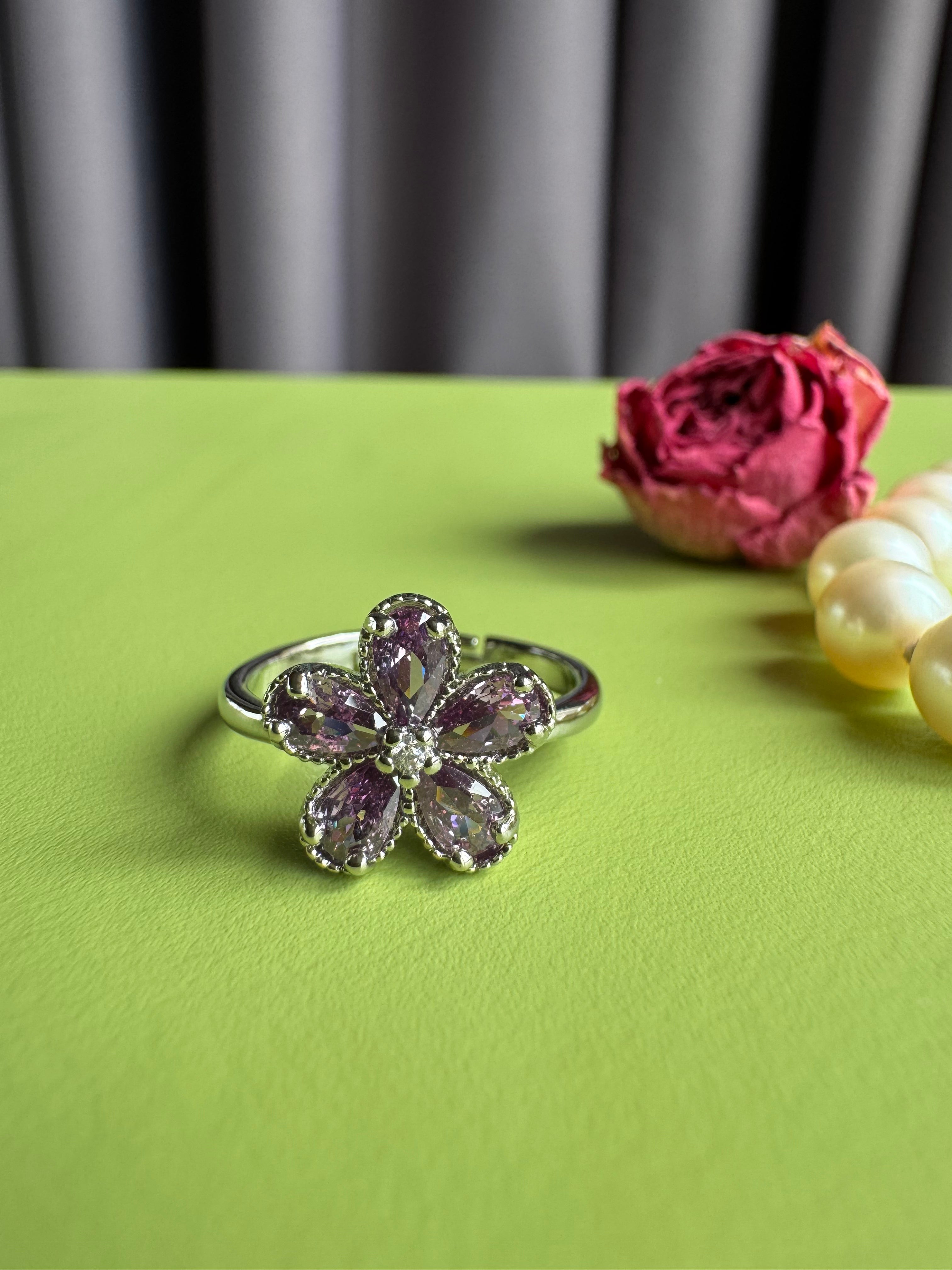 Yellow Zircon Flower Ring for Women, Niche High-grade Elegant Trendy Adjustable Open Ring