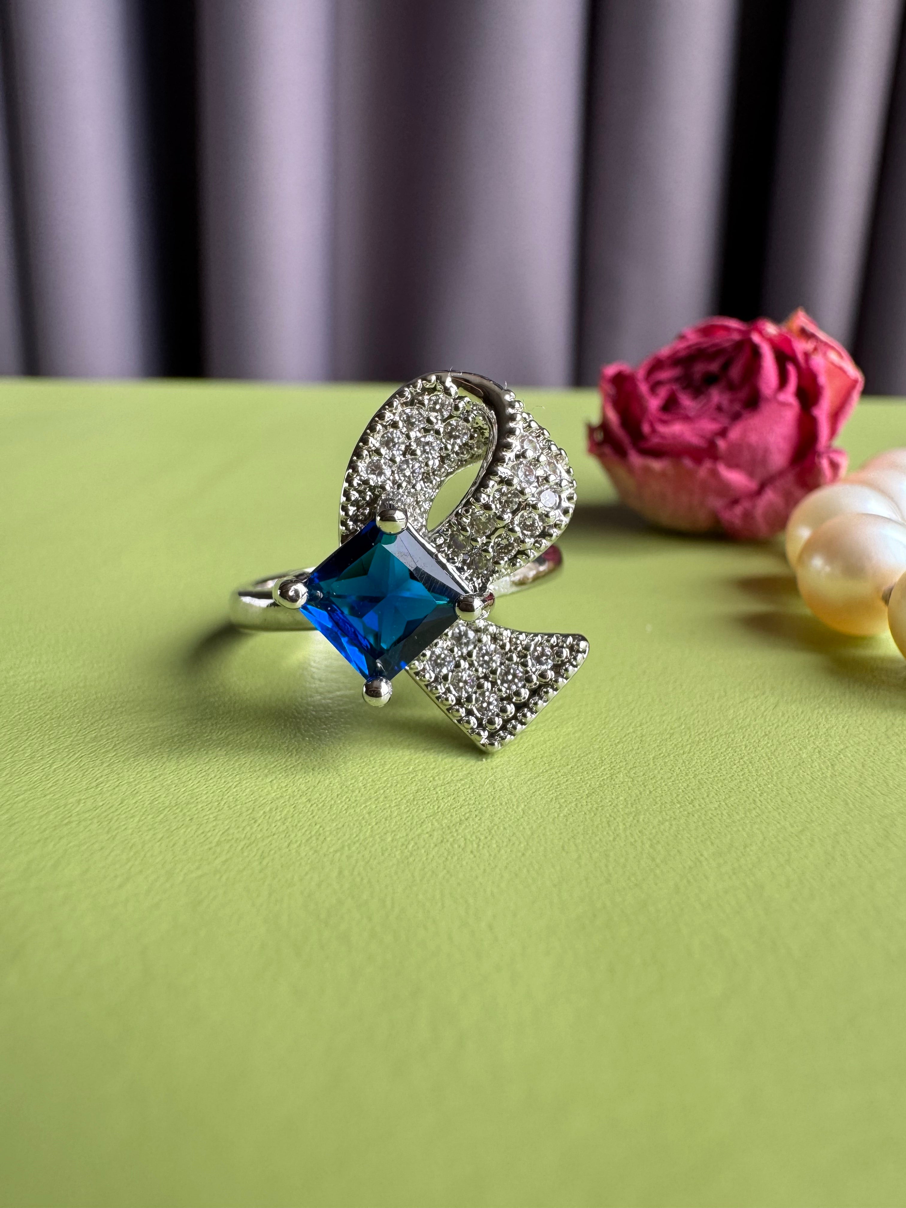 Ruby Bow Micro-Pave Zircon Ring, Silver Plated Elegant Statement Ring, Sparkling Red CZ Bow Adjustable Band, Luxury-Inspired Sweet & Edgy Jewelry for Her