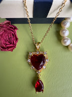 Copper inlaid zirconium light luxury new ruby necklace