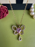 High-quality elegant copper-set-zirconian pink butterfly necklace