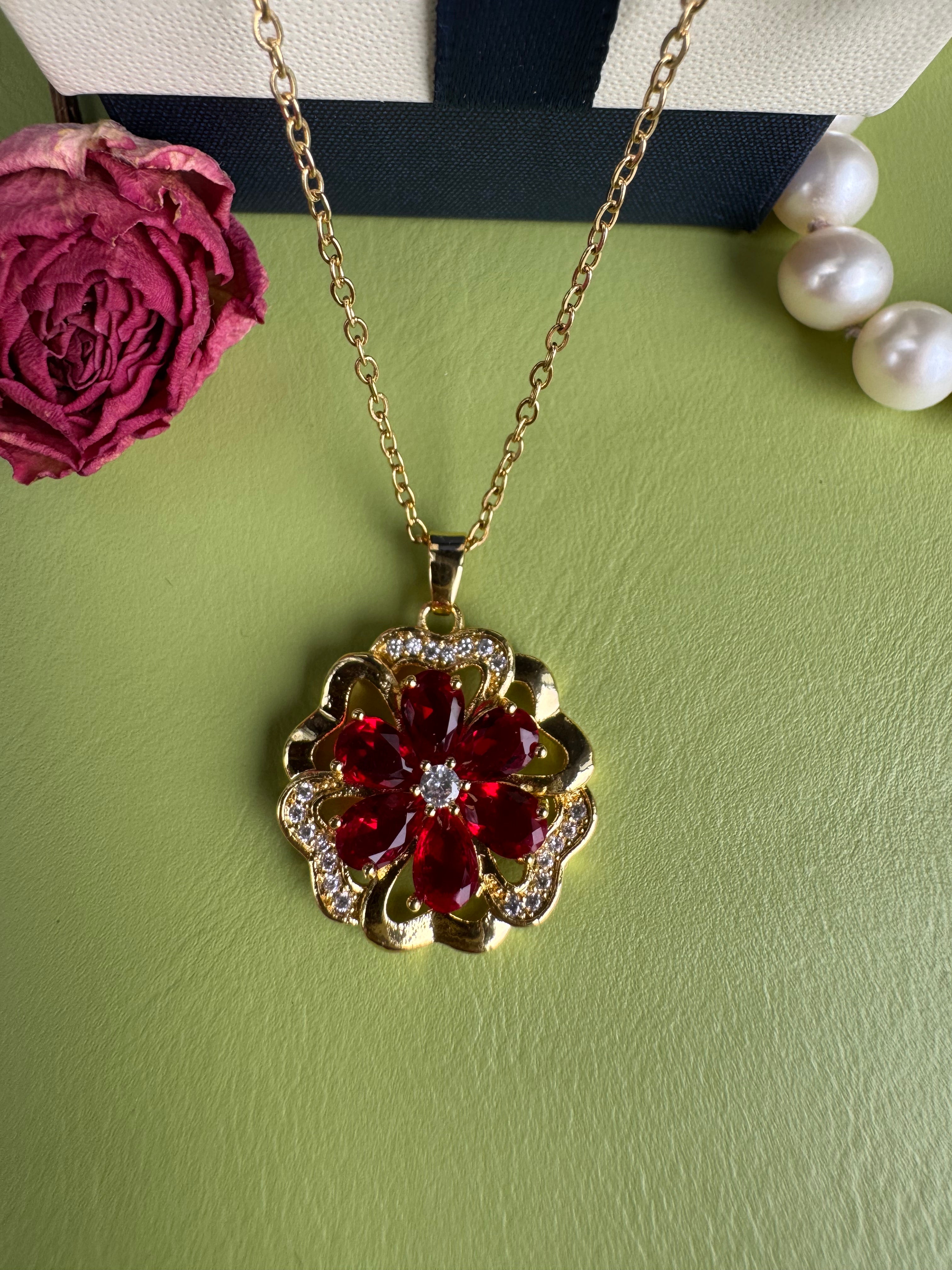 Copper-inlaid Zirconium Luxury New Style Ruby Necklace