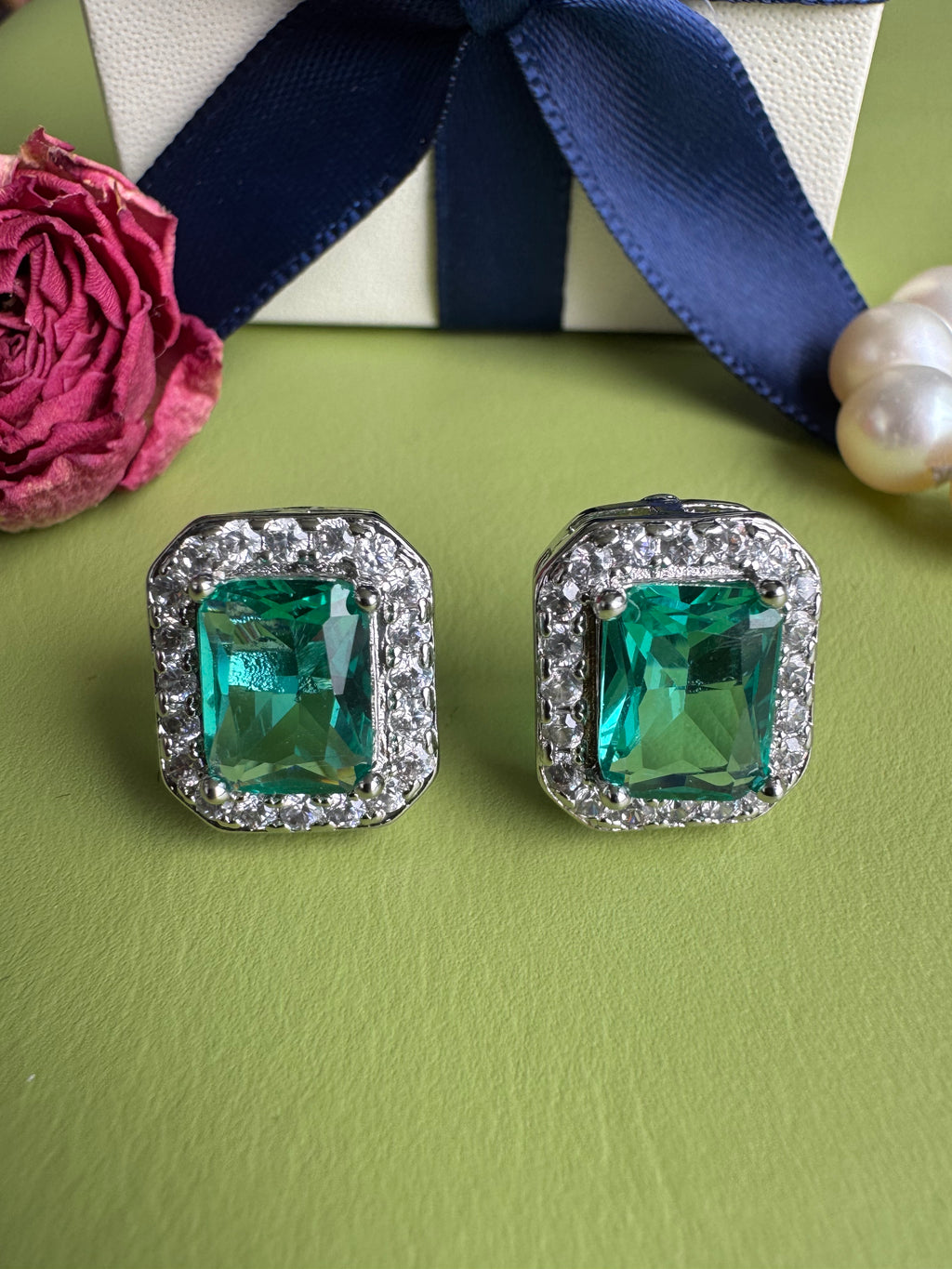 Women Elegant Princess Cut Zircon Earrings, European American Socialite Style Stud Jewelry