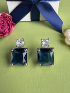 Blue Sapphire Princess Cut Stud Earrings for Women, Gold Plated