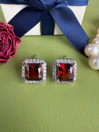 Women Elegant Princess Cut Zircon Earrings, European American Socialite Style Stud Jewelry