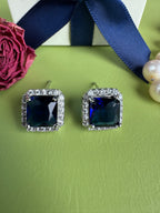 Women Elegant Princess Cut Zircon Earrings, European American Socialite Style Stud Jewelry
