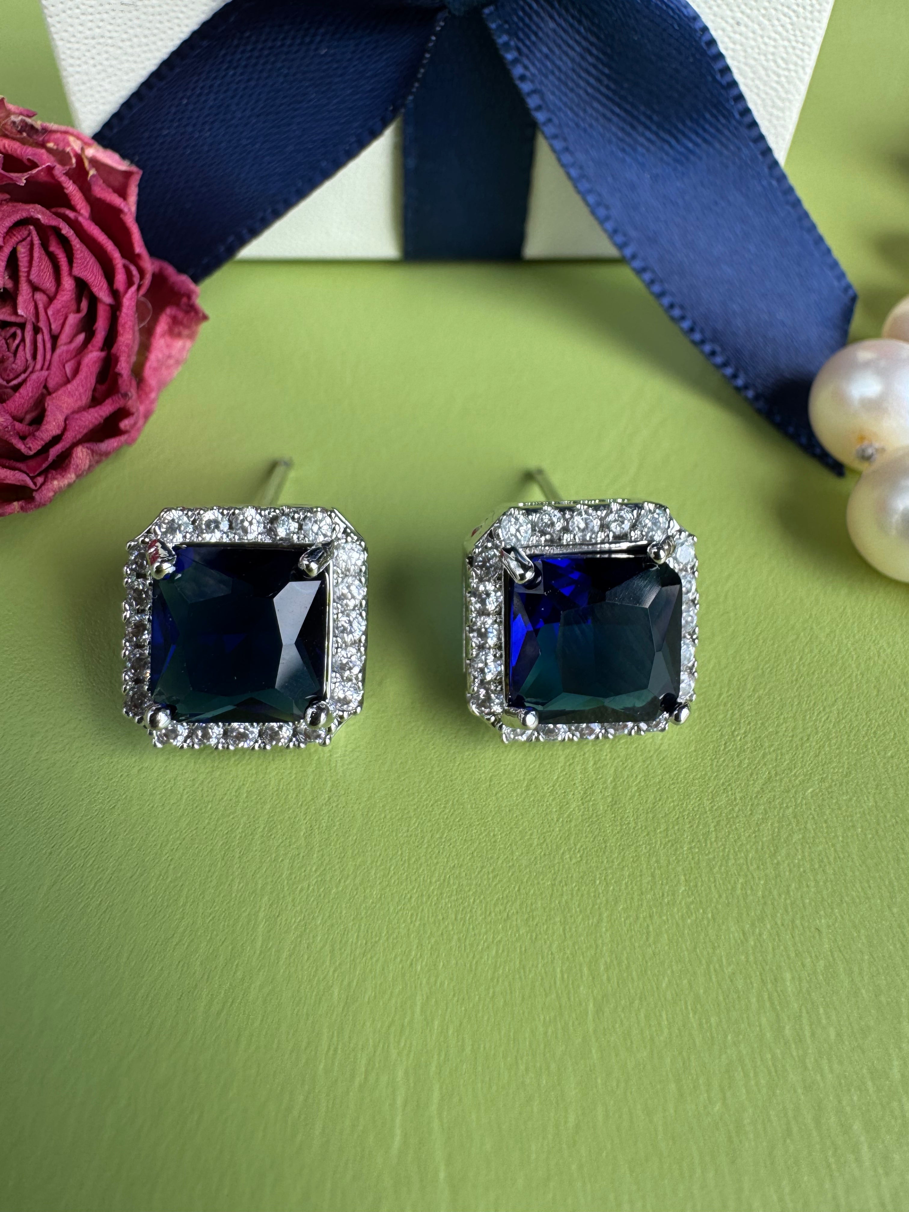 Women Elegant Princess Cut Zircon Earrings, European American Socialite Style Stud Jewelry