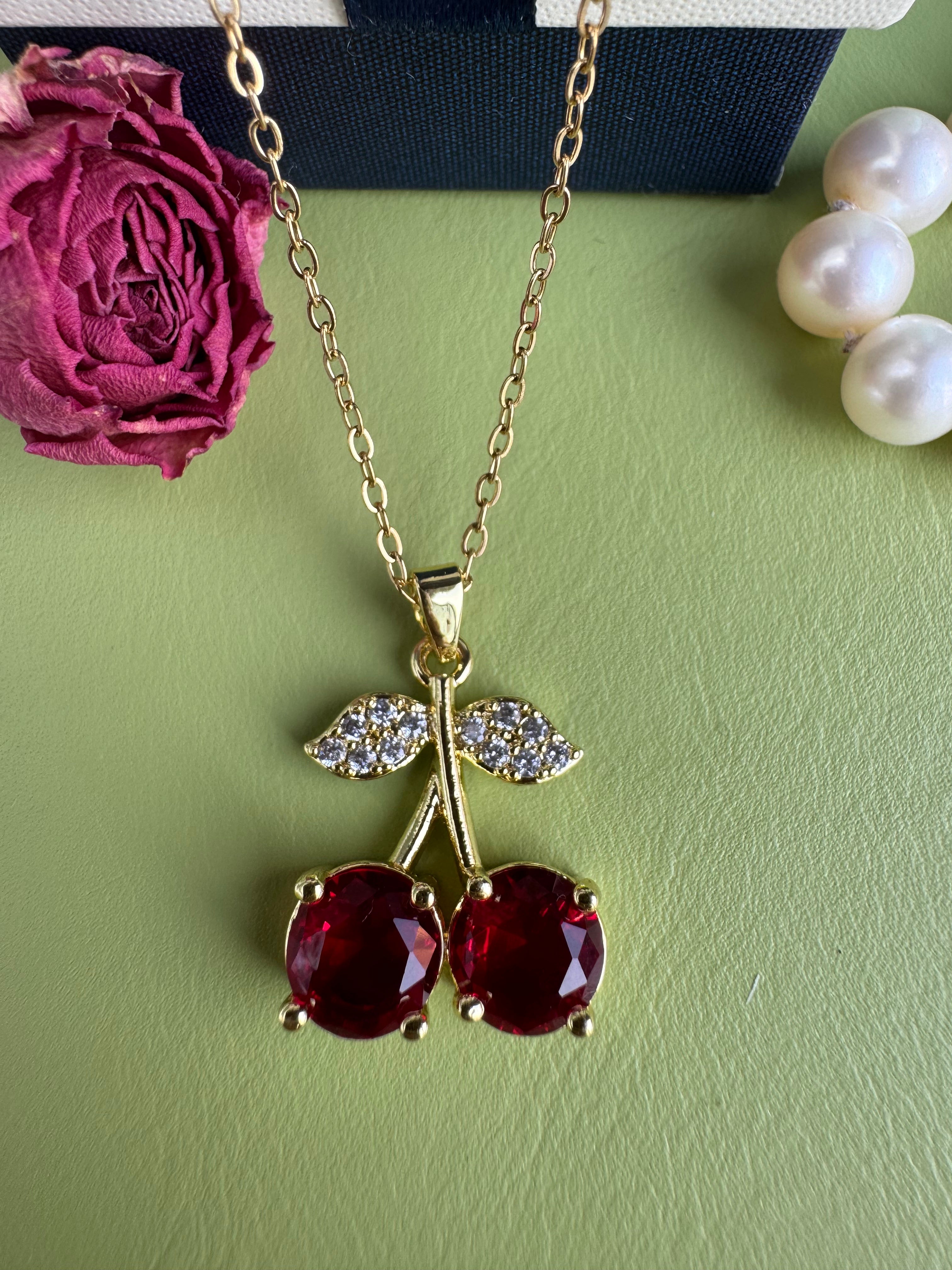 Copper-inlaid Zirconium Luxury New Style Cherry Necklace