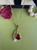 Copper-inlaid Zirconium Luxury New Style Ruby Heart Necklace