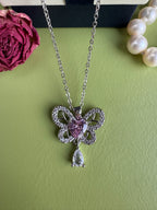 High-quality elegant copper-set-zirconian pink butterfly necklace