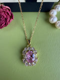 Gold Plated Red CZ Pink Pendant Necklace