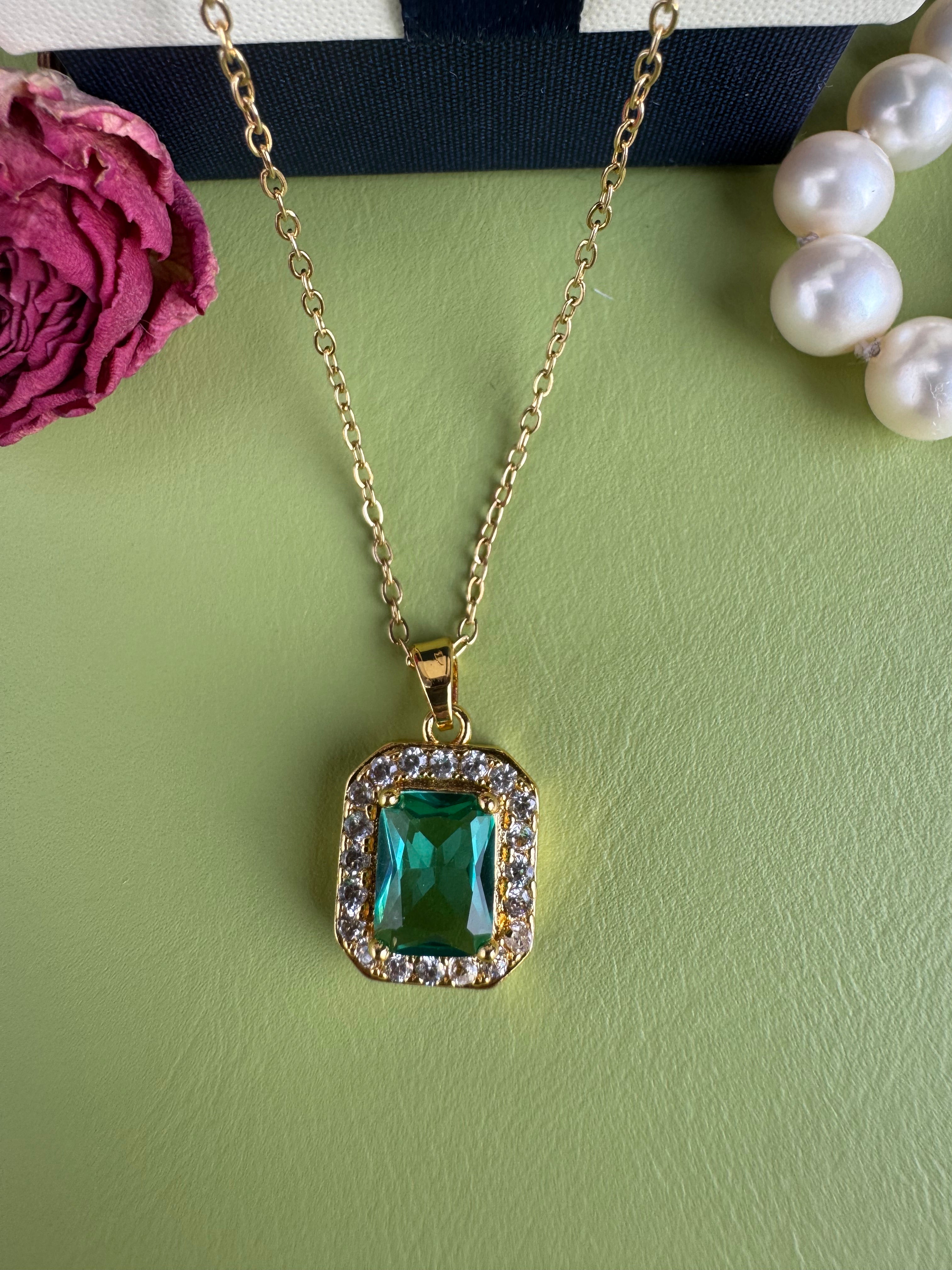 Hot-sell Gold Plated Red CZ Green Pendant Necklace