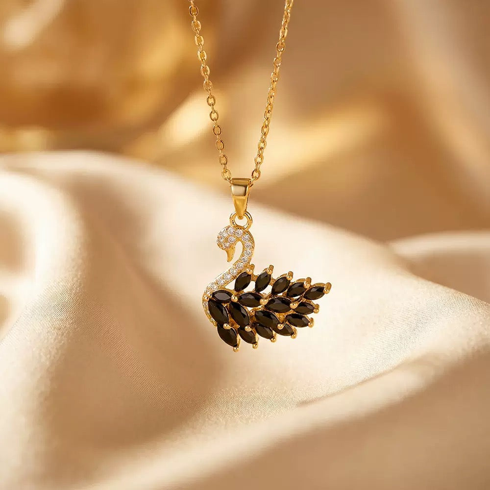 Hot-selling luxury copper-set-zircon-full-diamond swan necklace