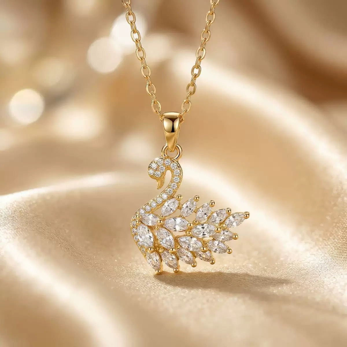 Hot-selling luxury copper-set-zircon-full-diamond swan necklace