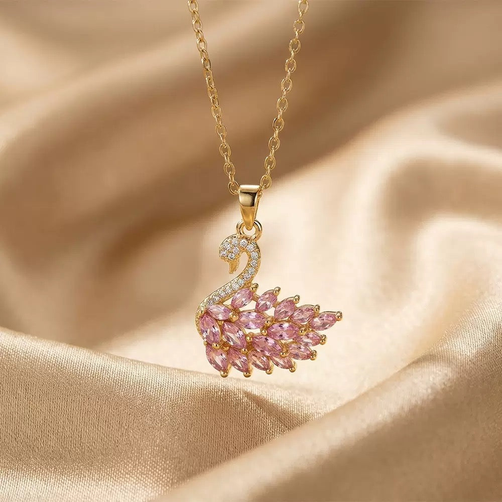 Hot-selling luxury copper-set-zircon-full-diamond swan necklace