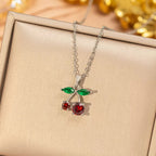 Best-selling personalized fashionable copper-set-zirconian cherry necklace