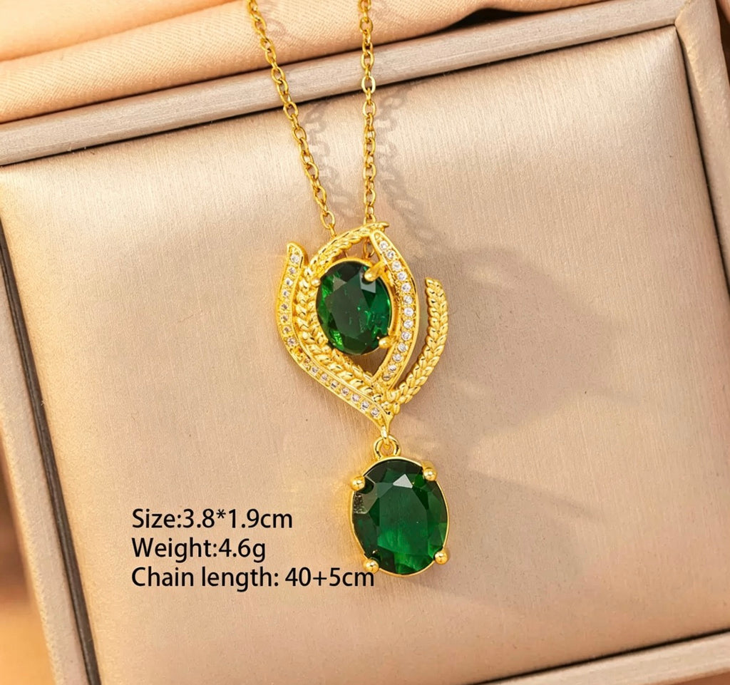 Copper-inlaid Zirconium Luxury New Style Green Necklace