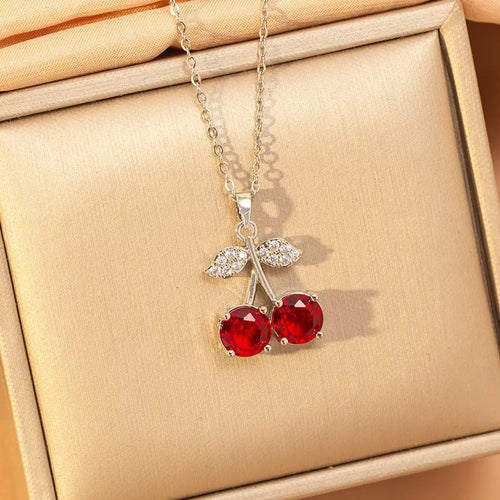 Copper-inlaid Zirconium Luxury New Style Cherry Necklace