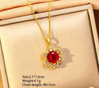 Gold Plated Red CZ Flower Pendant Necklace