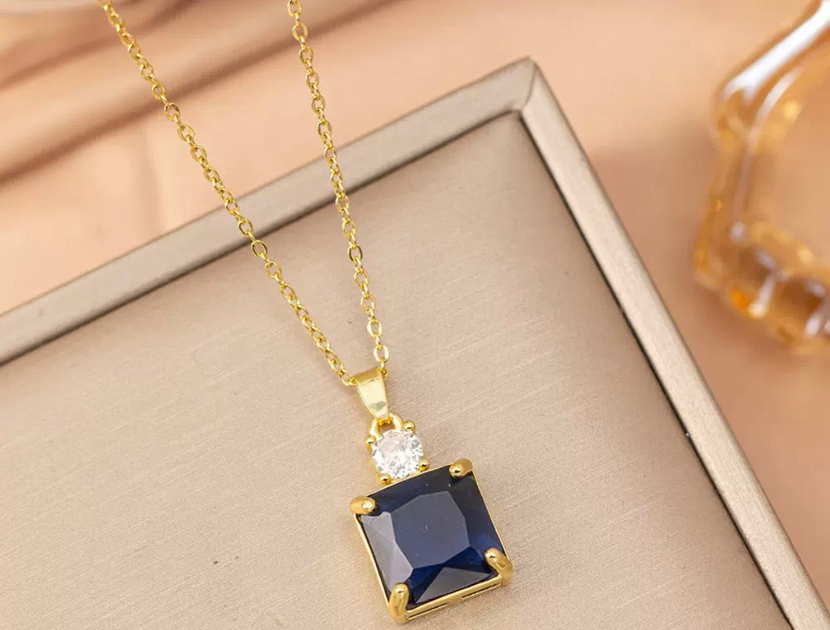 Hot-sell Gold Plated Red CZ Blue Pendant Necklace
