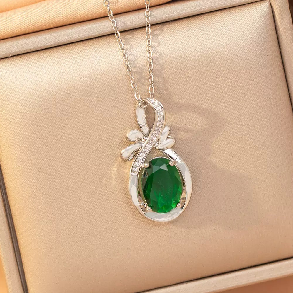 Copper-inlaid Zirconium Luxury New Style Green Necklace